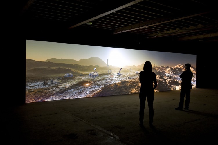 Kelly Richardson, Mariner 9, 2012. Panoramic video installation with sound; 9 × 43 feet, 5.1 audio, 20 minute seamless loop. Originally commissioned by Tyneside Cinema, Newcastle upon Tyne, United Kingdom. Courtesy of the artist and Birch Contemporary, Toronto, Canada. © Kelly Richardson. Photo: Colin Davison